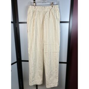 Topshop Striped Pull-On Straight Leg Pants Ecru Cream Pinstripe Cotton‎ US Sz 6